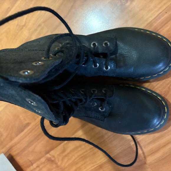 Dr. Martens Black Combat Boots with Yellow Stitching - Picture 2 of 4